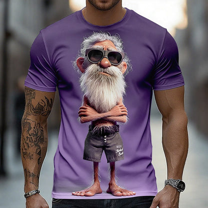 Men's Cool Grandpa Caricature Graphic Tee