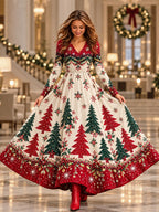 Ombre Christmas V Neck Maxi Dress