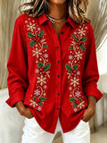 Women's Christmas Tree Graphic Collared Shirt