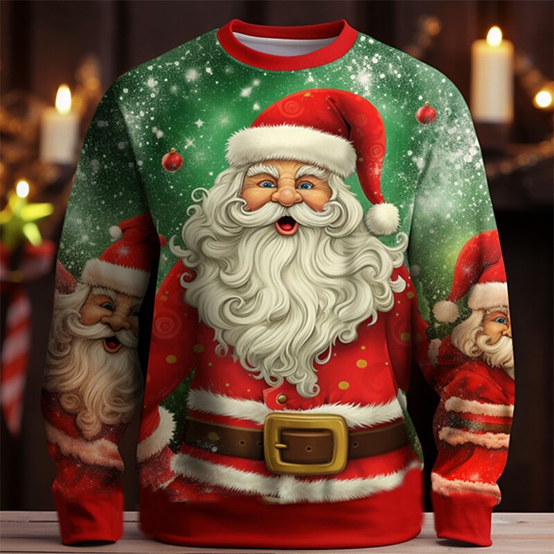 Men's Graphic Santa Christmas Long Sleeve T-Shirt