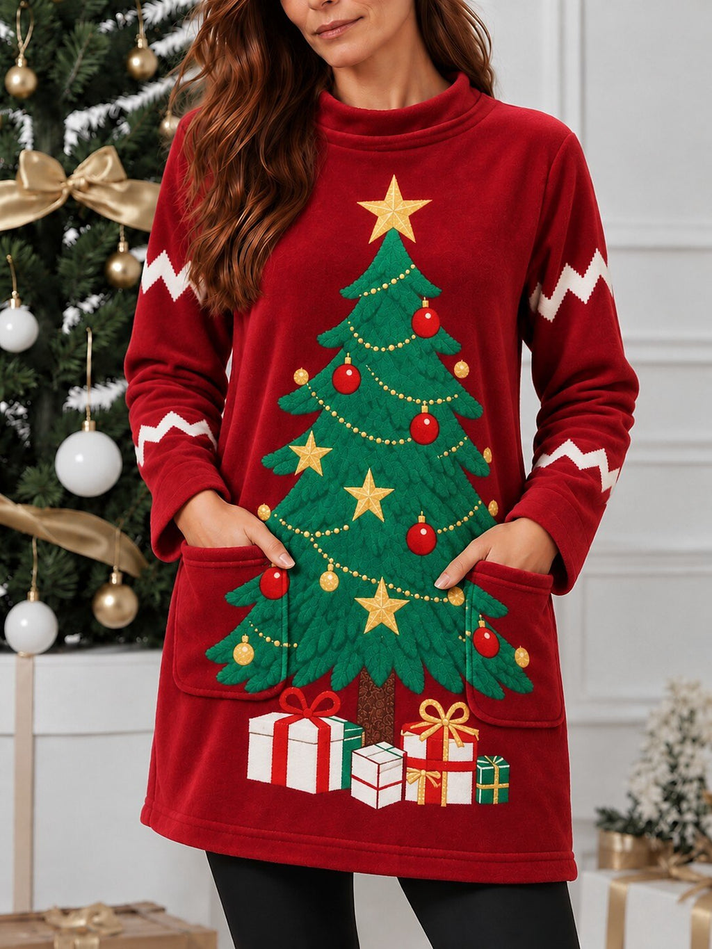 Christmas Tree Snowflake Long Sweatshirt