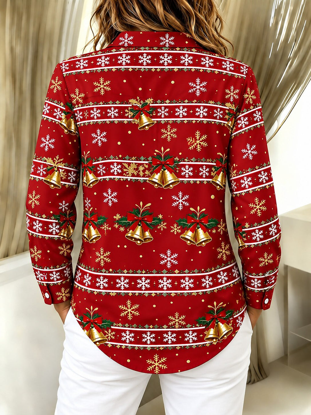 Women's Santa Snowman Christmas Button Shirt