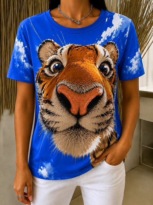 Women's Cheerful Cow Colorblock Graphic Tee