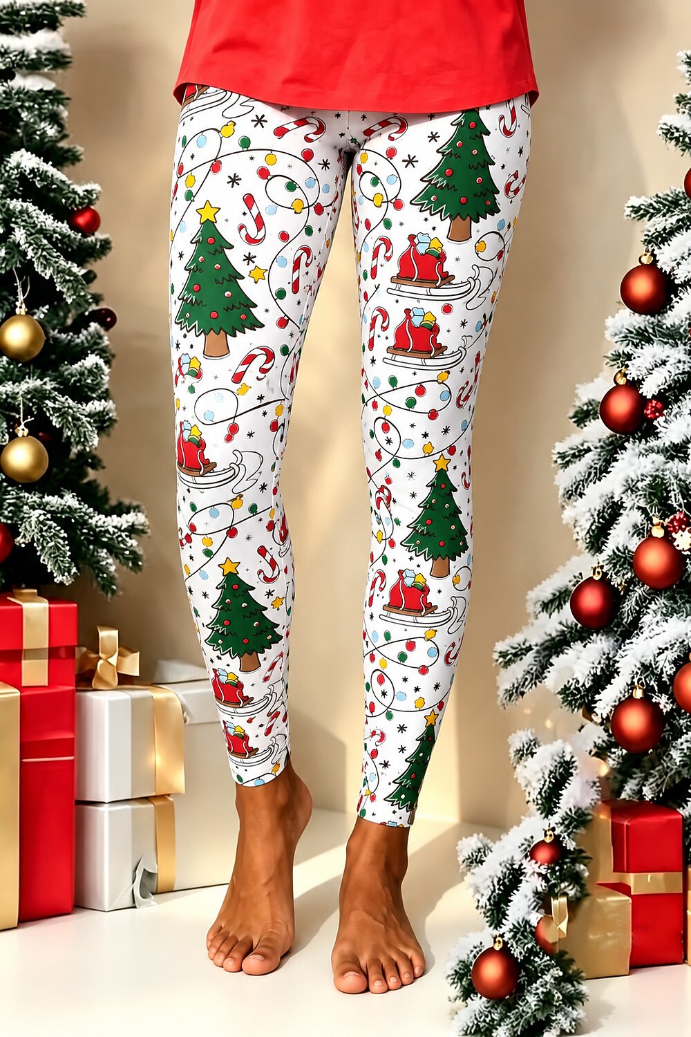 Santa Snowman Tree Comfort Capri Leggings