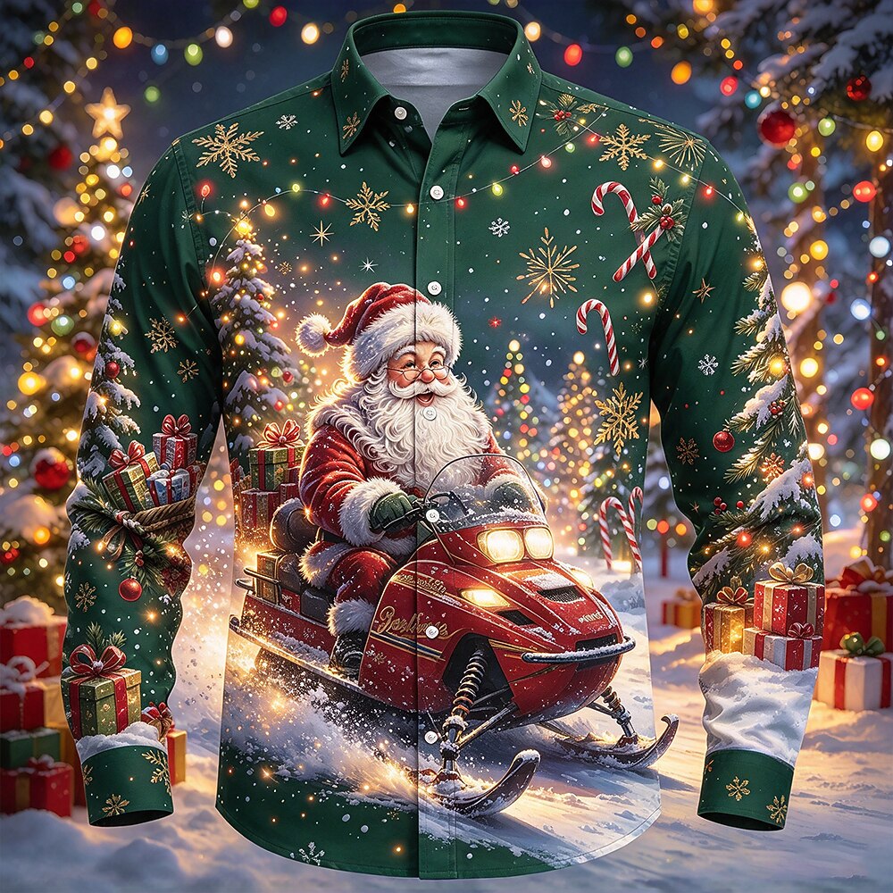 Men's Santa Claus Casual Button Up Shirt