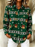 Women's Santa Snowman Christmas Button Shirt