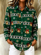 Women's Santa Snowman Christmas Button Shirt