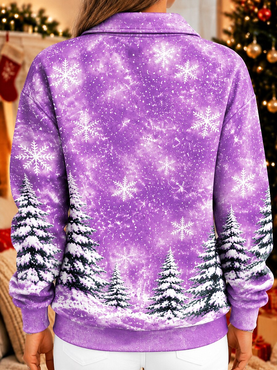Women's Reindeer Snowflake Lapel Pullover Sweatshirt