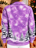 Women's Reindeer Snowflake Lapel Pullover Sweatshirt