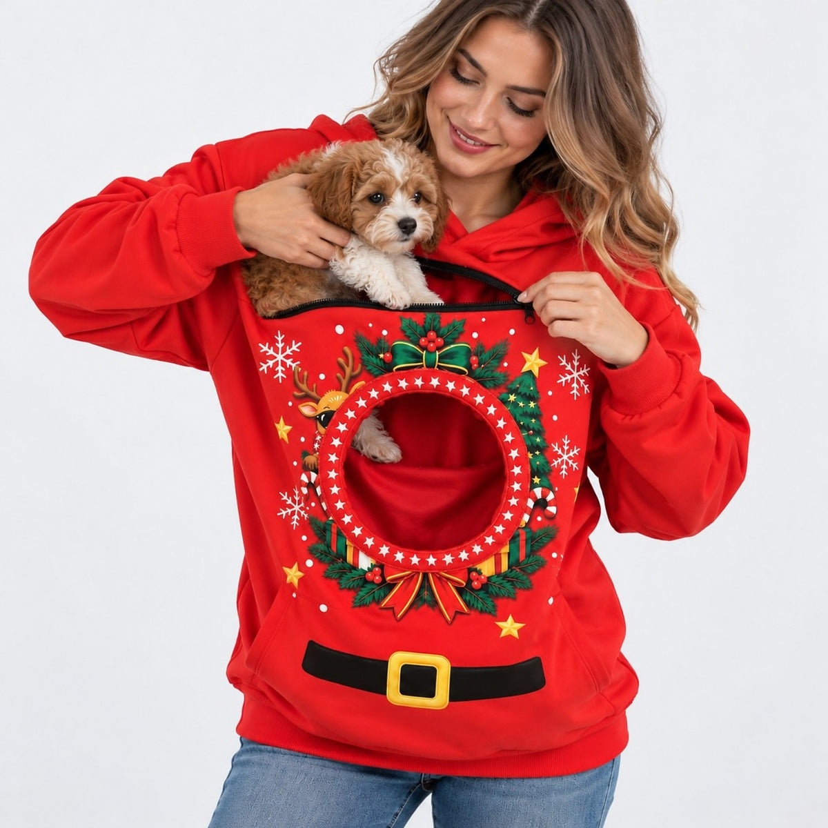 Christmas Wreath Pet Carrier Bonding Hoodie