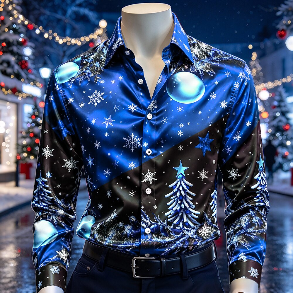 Men's Colorful Christmas Tree Satin Shirt