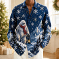 Men's Snowman Snowflake Pattern Button Up Shirt