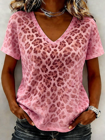 Women's Leopard Art V Neck Tee