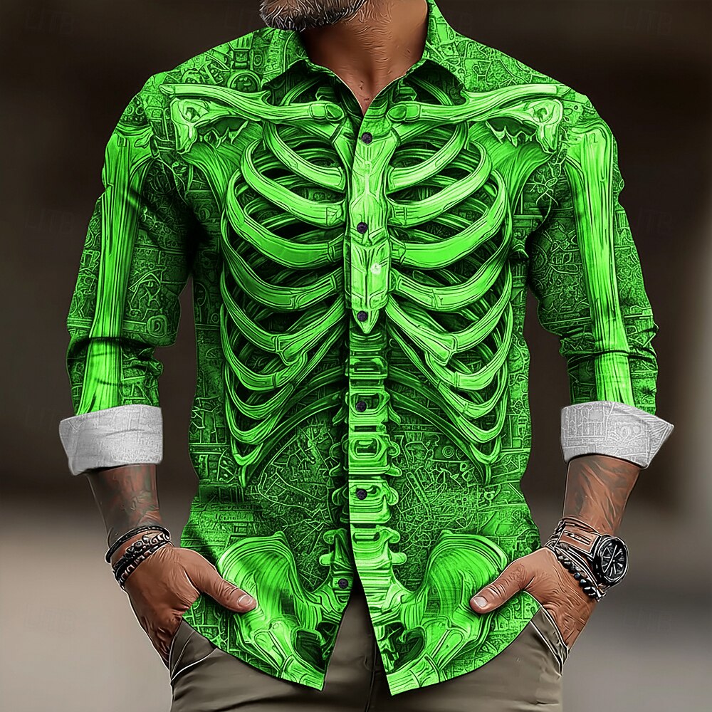 Men's Optical Skeleton Gothic Button Shirt
