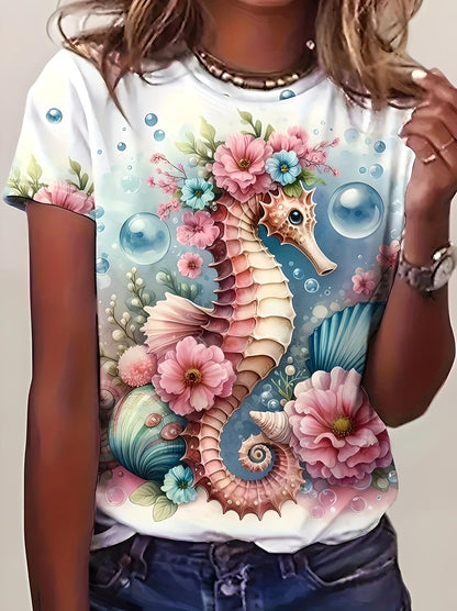 Women's Elegant Rose Art Graphic Tee