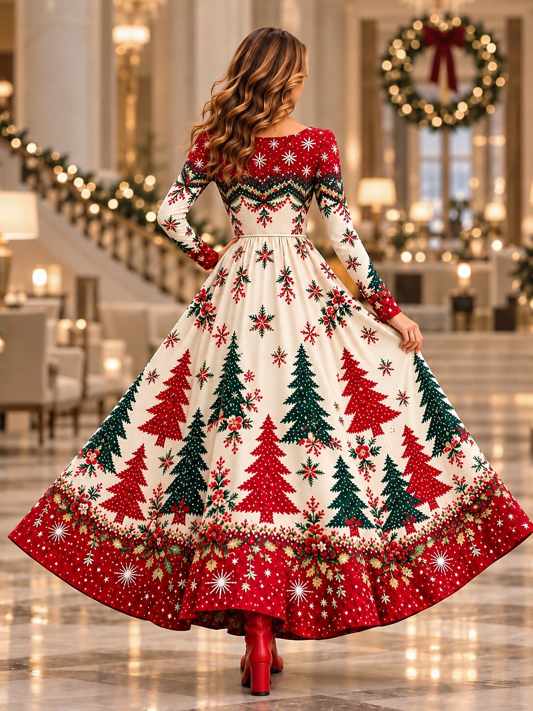 Ombre Christmas V Neck Maxi Dress