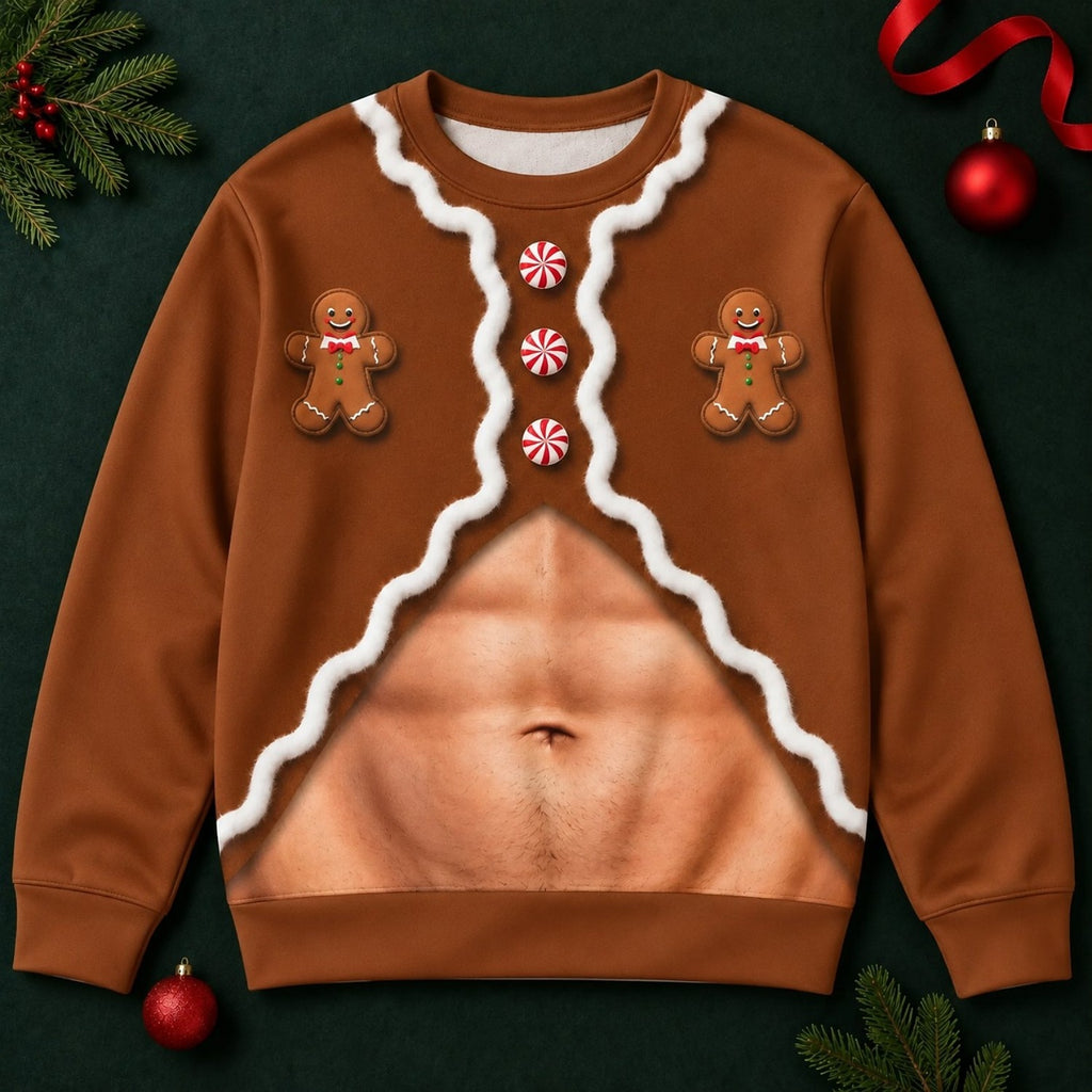 Christmas Gingerbread Fake Belly Crewneck Sweatshirt