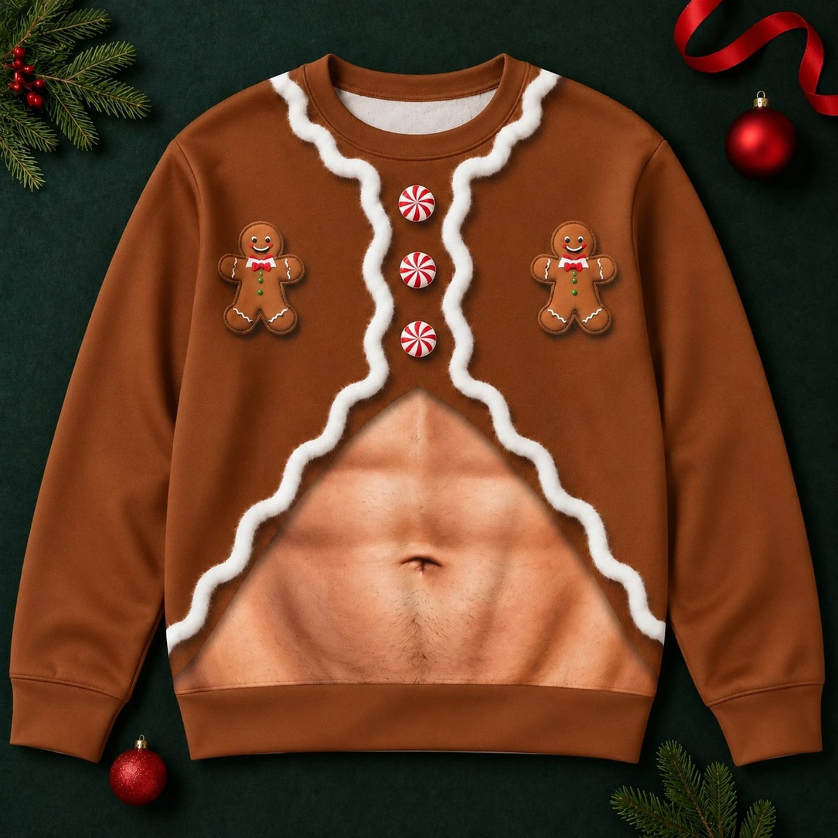 Christmas Gingerbread Fake Belly Crewneck Sweatshirt