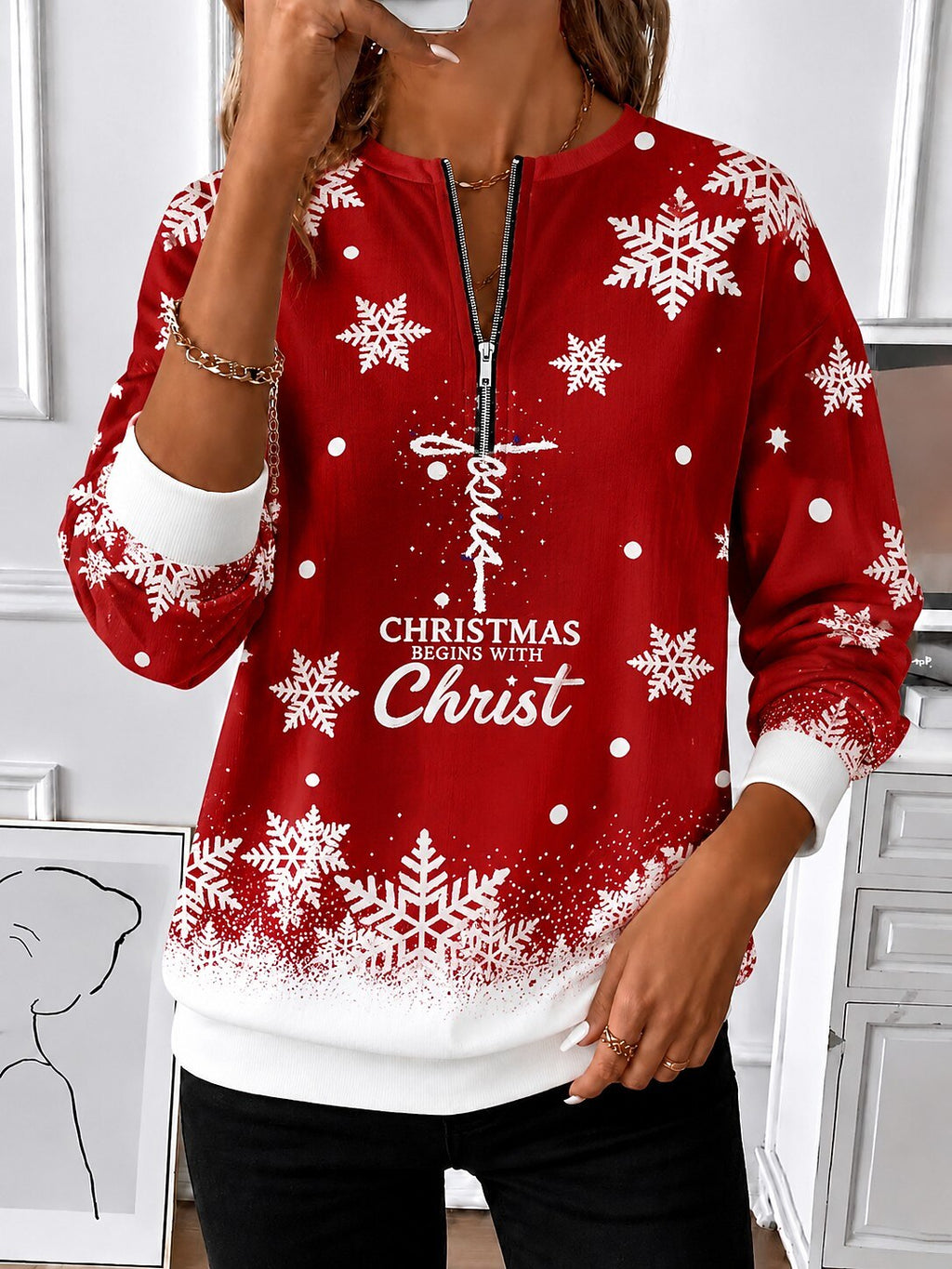 Women's Abstract Print Zip Up Sweatshirt