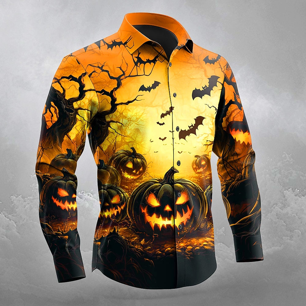 Men's Pumpkin Jackolantern Button Shirt