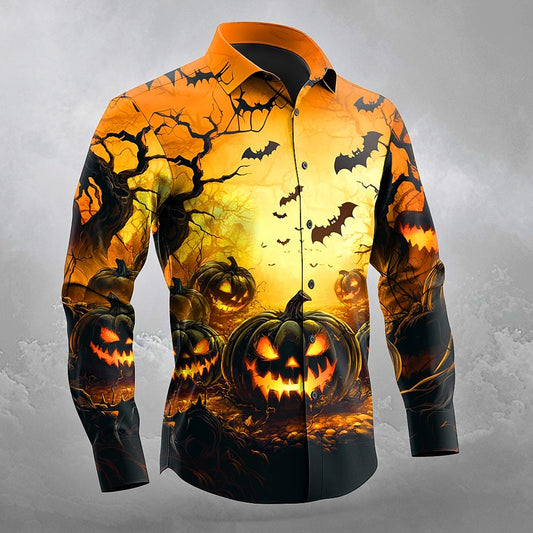 Men's Pumpkin Jackolantern Button Shirt