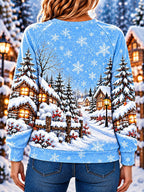 Snowman Print Holiday Pullover Sweatshirt