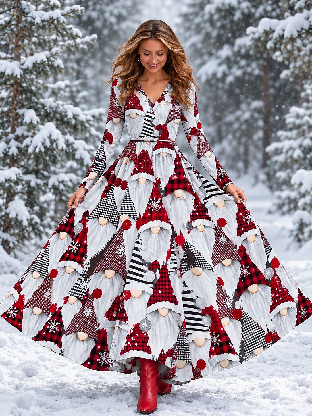 Women's Vintage Ombre Christmas Party Maxi Dress