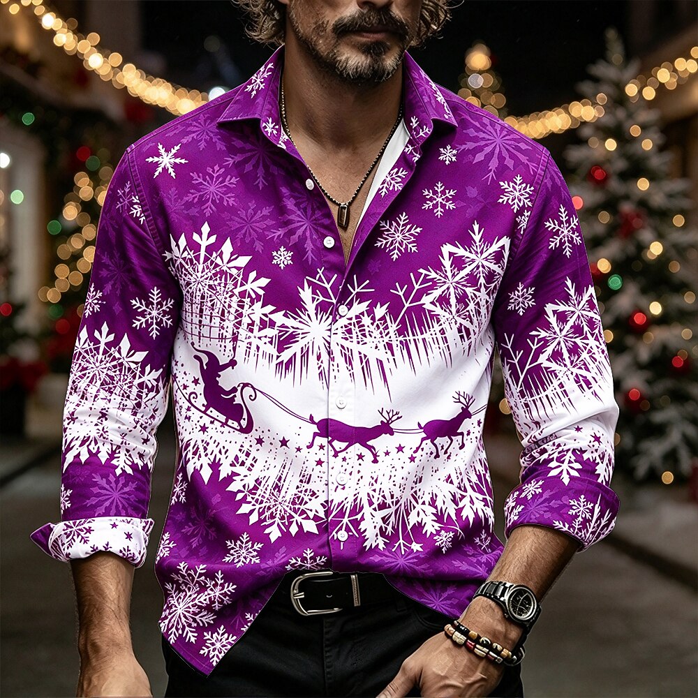 Christmas Elk Snowflake Button Shirt