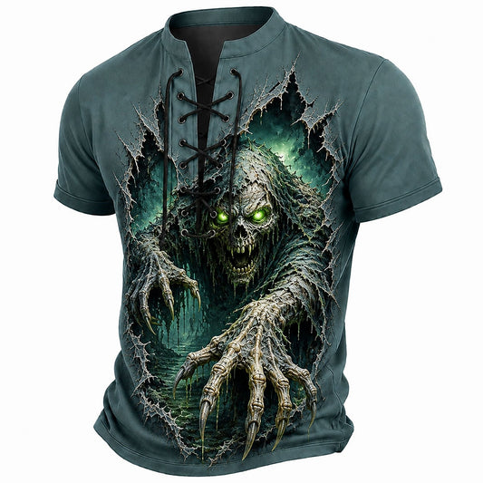 Men's Skull Werewolf Laceup Henley Shirt
