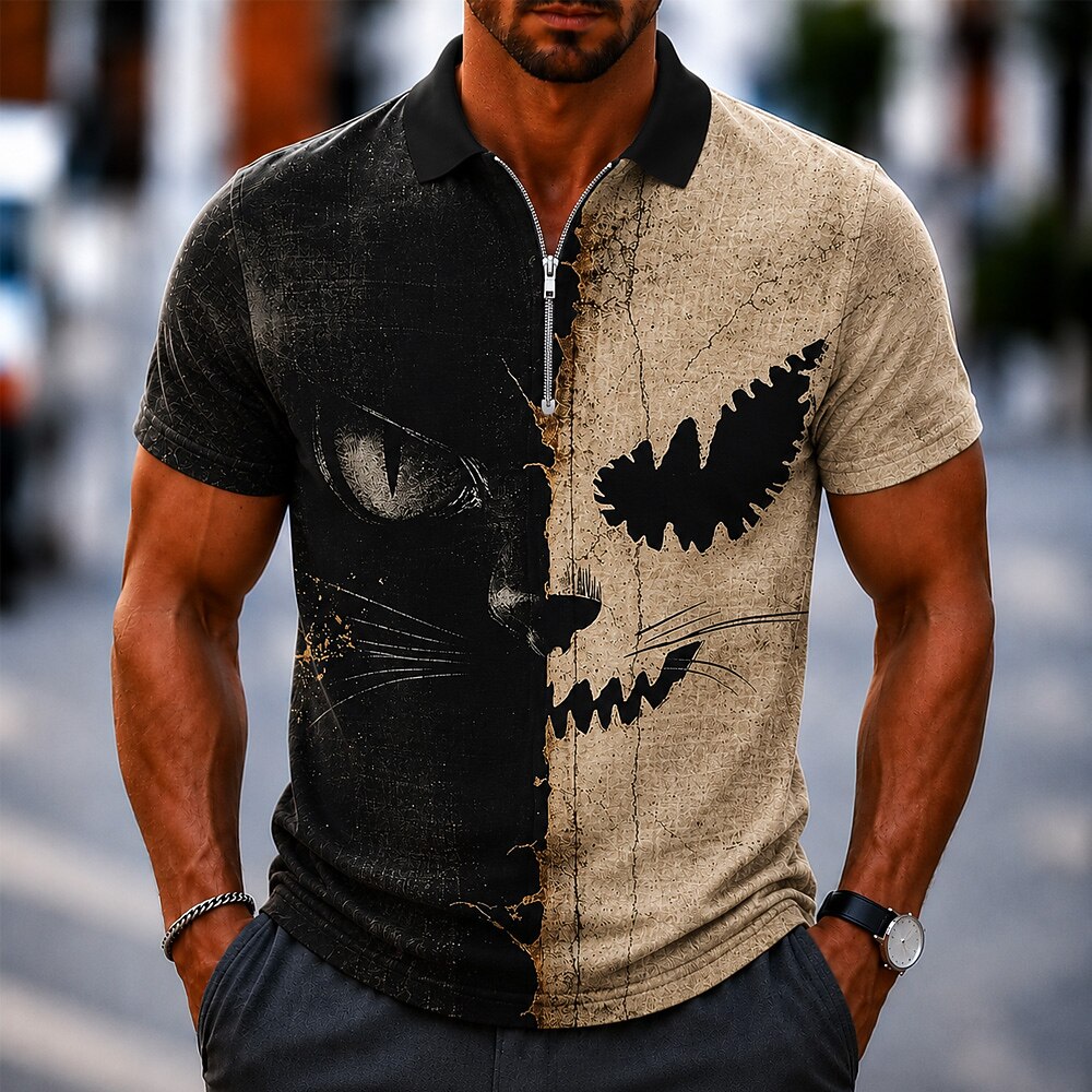 Men's Halloween Graphic 3D Zip Polo