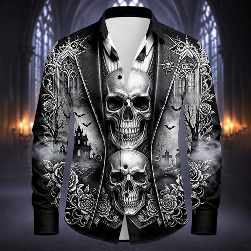 Men's Skull Bat Button Up Shirt
