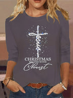 Women's Christmas Christ Cross Graphic T-shirt