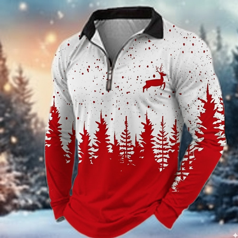 Christmas Reindeer Long Sleeve Polo Shirt