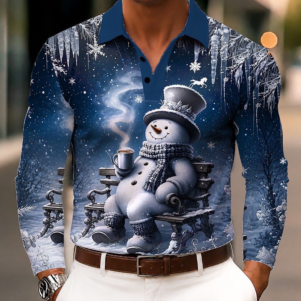 Snowman Christmas Long Sleeve Polo Shirt