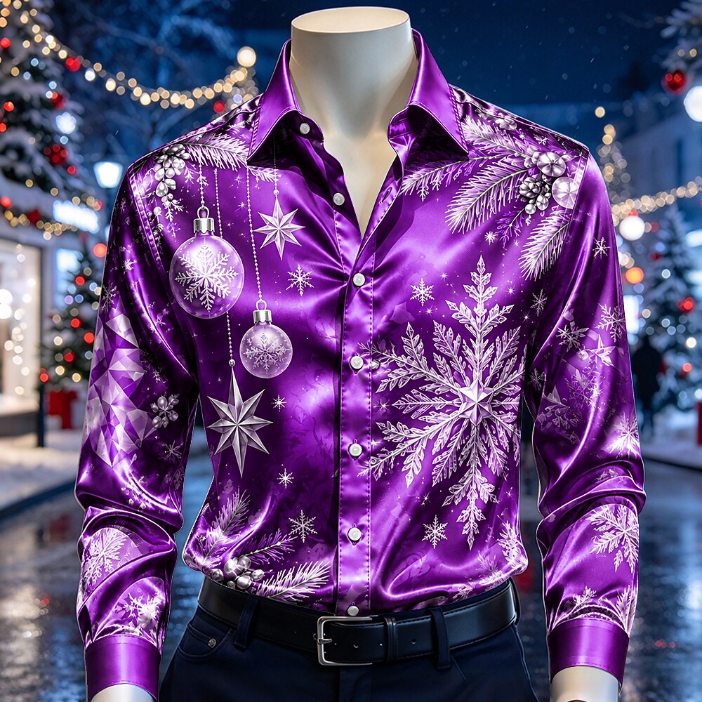 Men's Colorful Christmas Baubles Satin Shirt