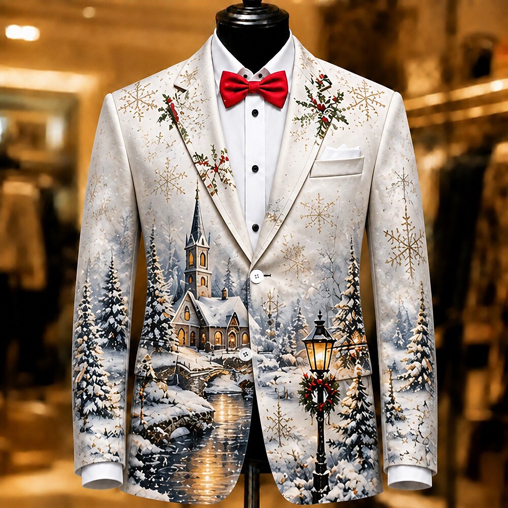 Men's White Snowflake Christmas Blazer