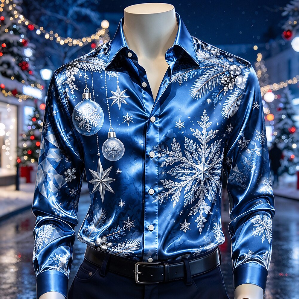 Men's Colorful Christmas Baubles Satin Shirt