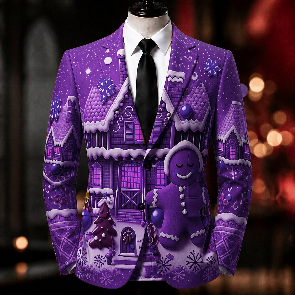 Men's Gingerbread Christmas Print Blazer