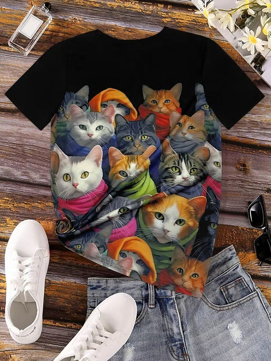 Women's Colorblock Cat Charm Graphic Tee
