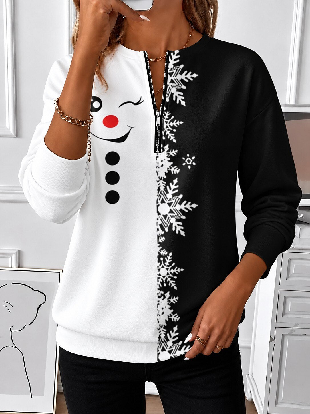 Christmas Abstract Graphic Zip Sweatshirt