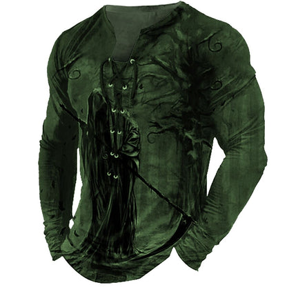 Men's Cool Skulls Halloween Henley