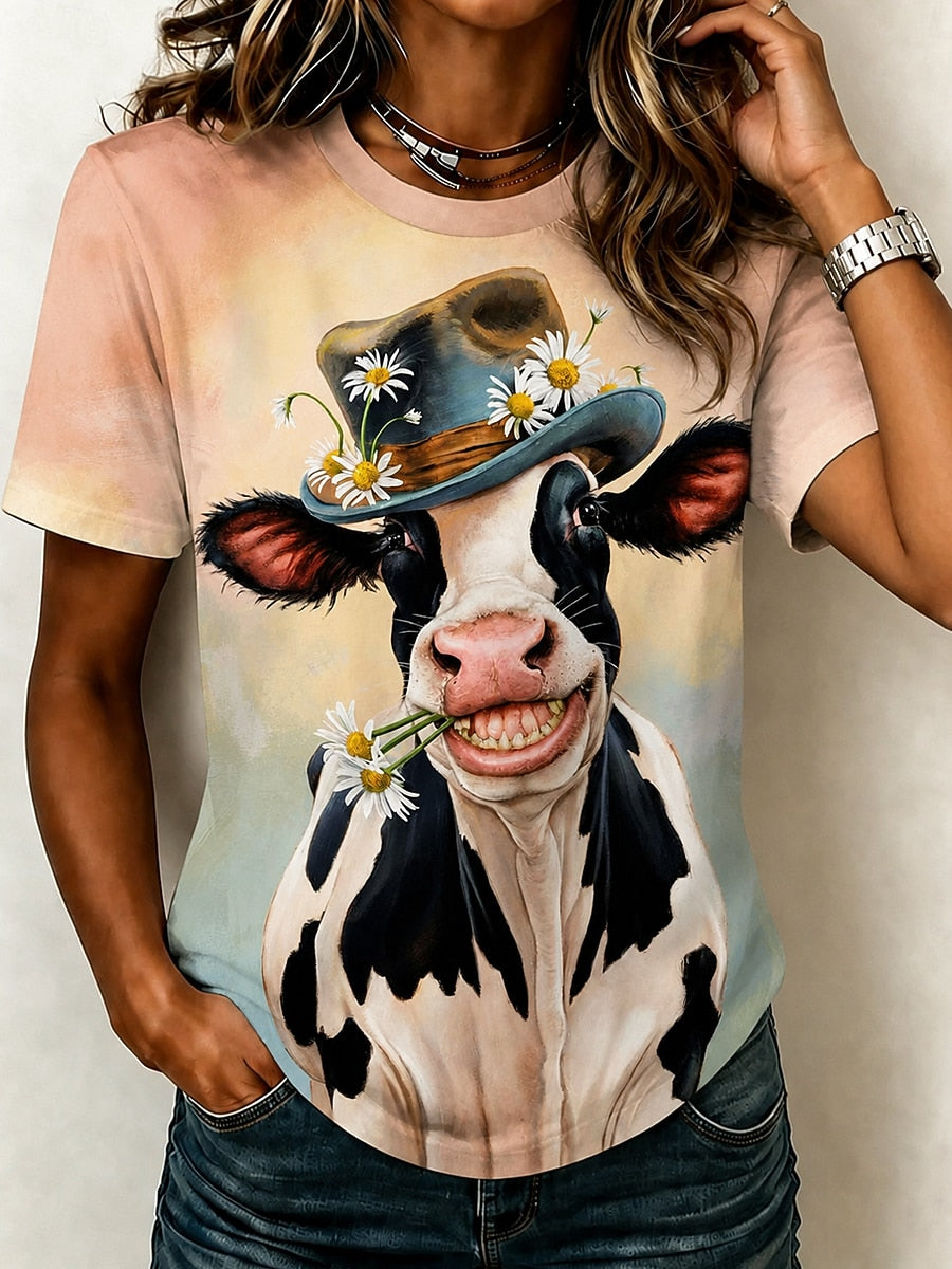 Women's Vintage Cow Graphic Tee