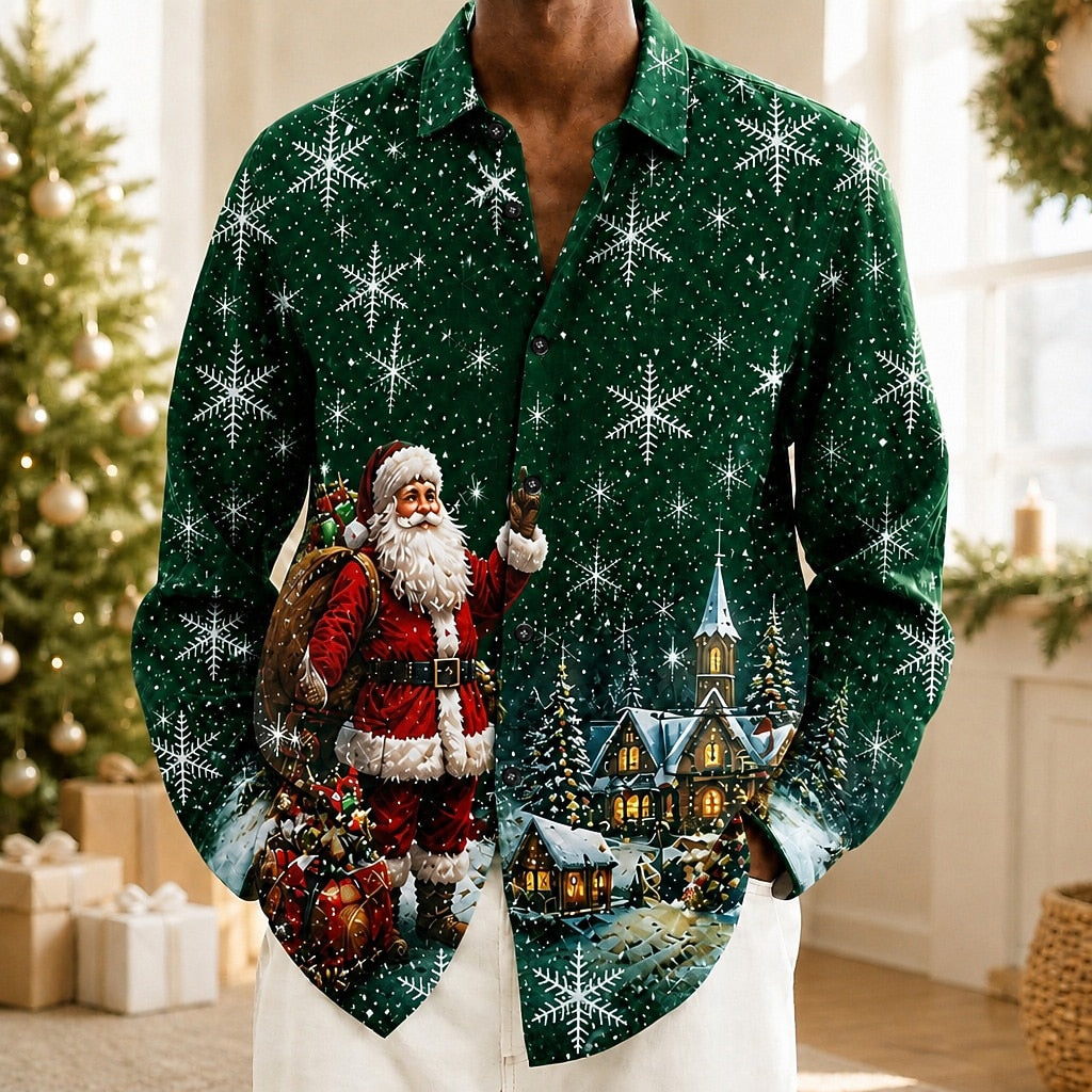 Men's Santa Claus Printed Button Up Shirt