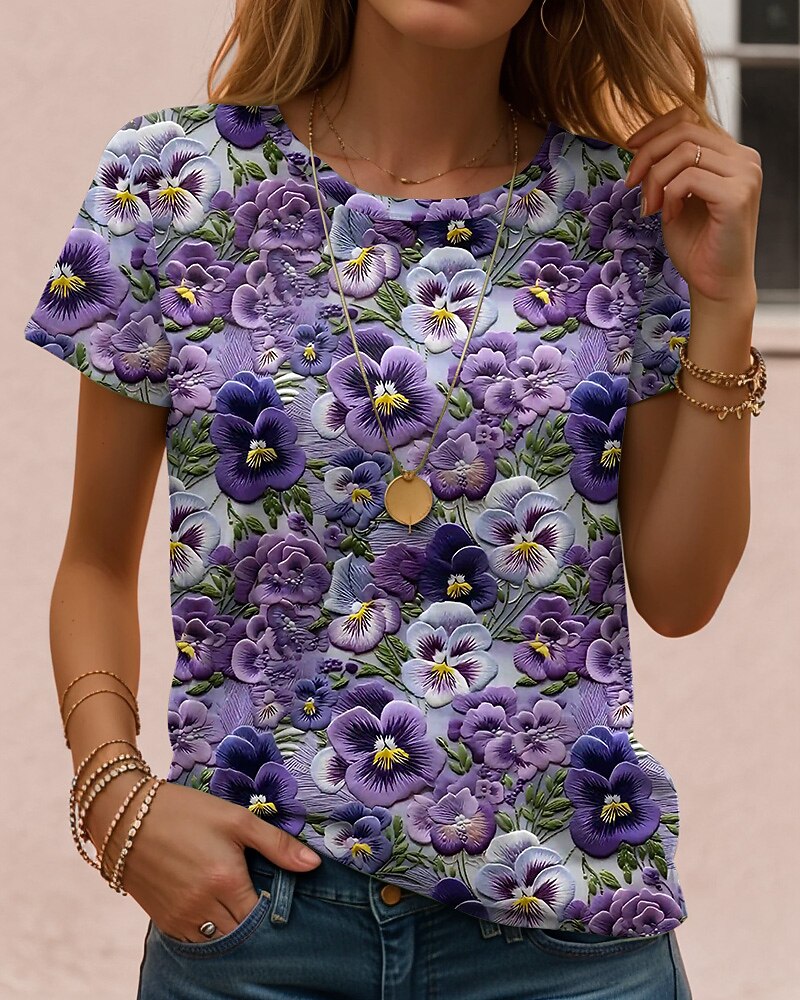 Women's Colorful Garden Floral Graphic Tee