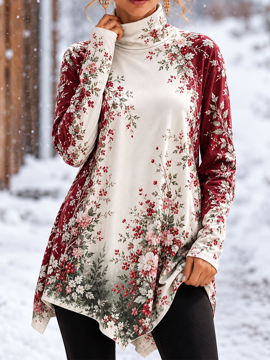 Christmas Floral Classic Turtleneck T-Shirt