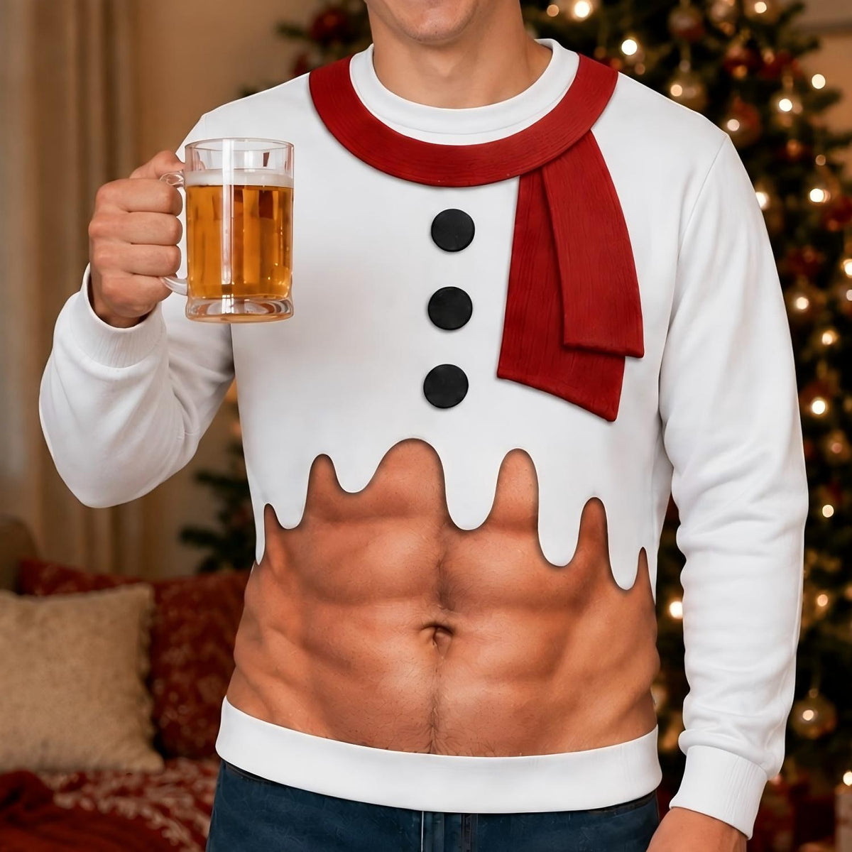 Christmas Snowman Fake Belly Crewneck Sweatshirt