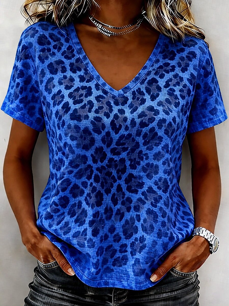 Women's Leopard Art V Neck Tee