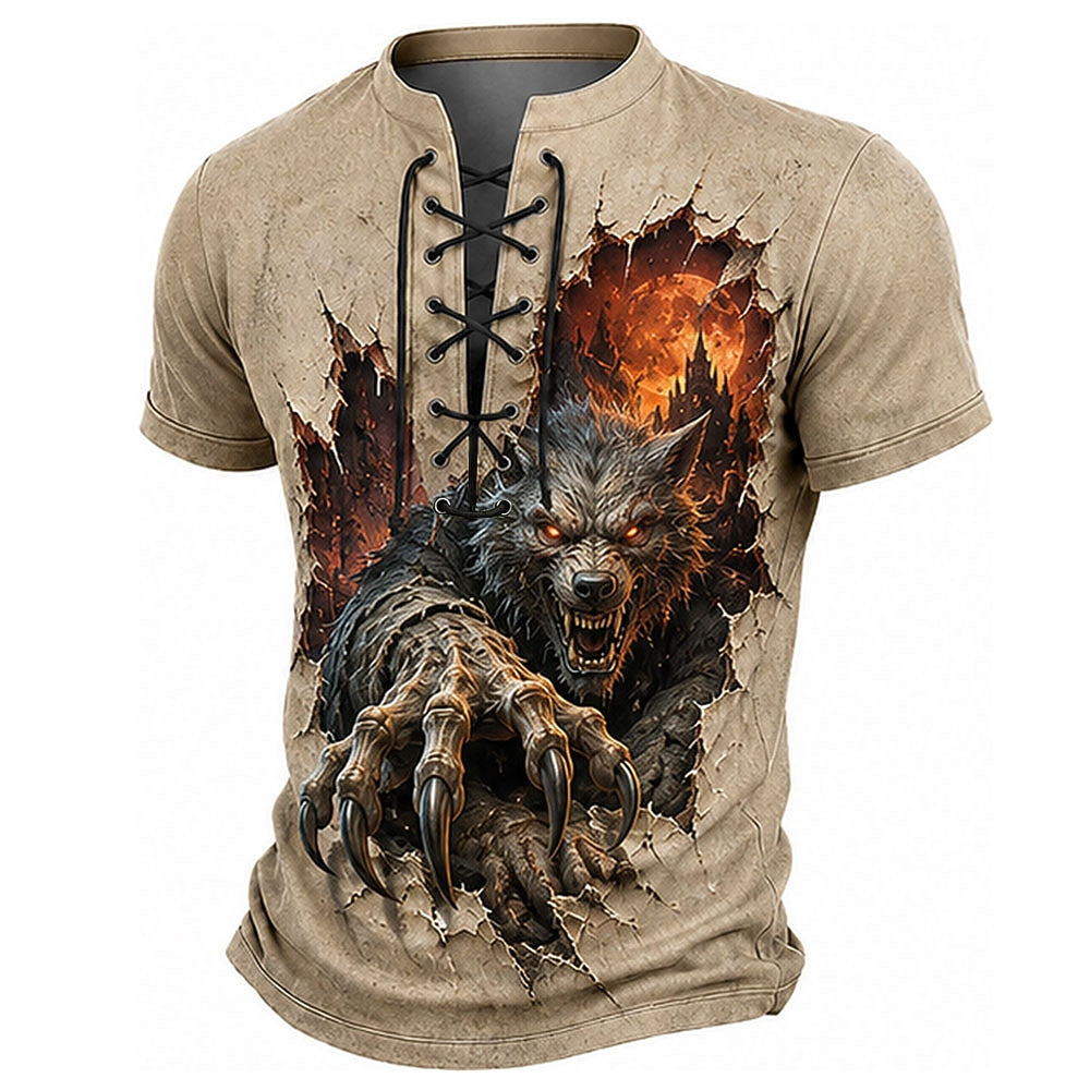 Men's Werewolf Horror Laceup Henley Tee