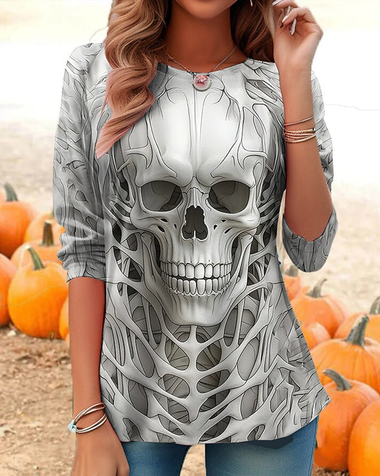 Women's Halloween Haunted Skull Tee