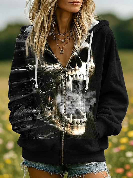 Women's Halloween Haunted Skull Hoodie